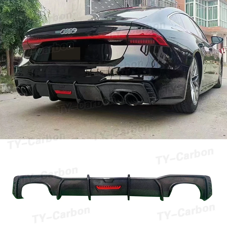 

Real Carbon Fiber Rear Bumper Lip Diffuser With Light Extension Guard Covers For Audi A7 S7 C8 2019-2022