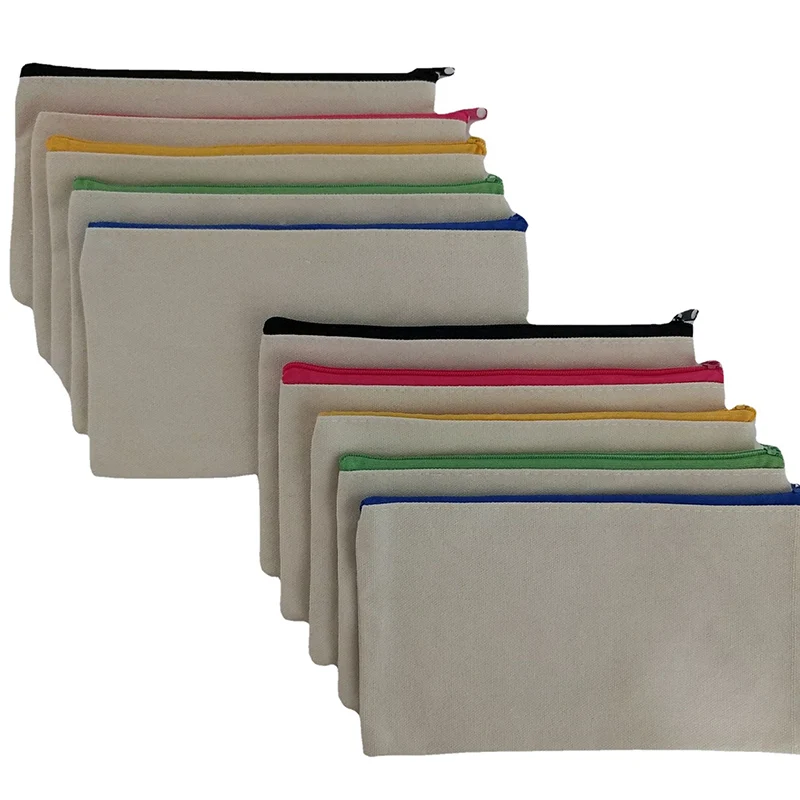 10 pcs/lot Canvas Pencil Bag Blank Stationery Storage Bag Graffiti DIY Zip Big Pen Bag 21*12cm Pen Case Wholesale