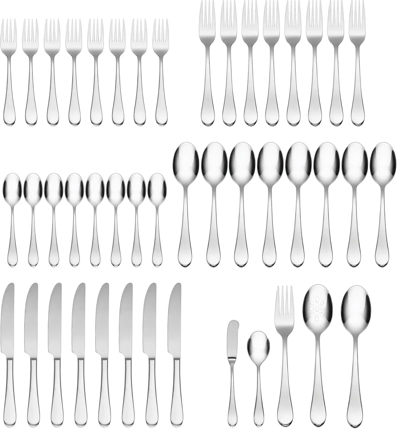 45-Piece Silver Flatware Set for 8, Elegant Dining Utensils with Mirror Finish