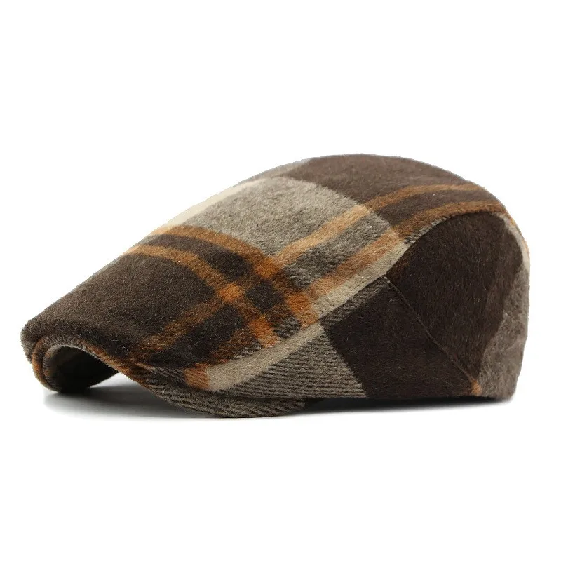 2023 Autumn Cotton Plaid Print Newsboy Caps Flat Peaked Cap Men and Women Painter Beret Hats 141