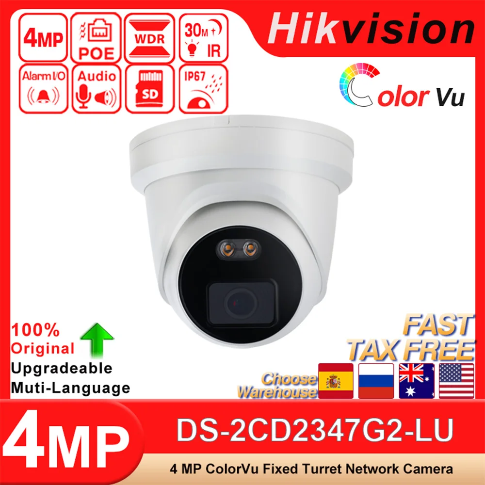 Hikvision Original DS-2CD2347G2-LU 4 MP ColorVu Fixed Turret POE Network Camera 24/7 Colorful Imaging Face Capture Built-in Mic