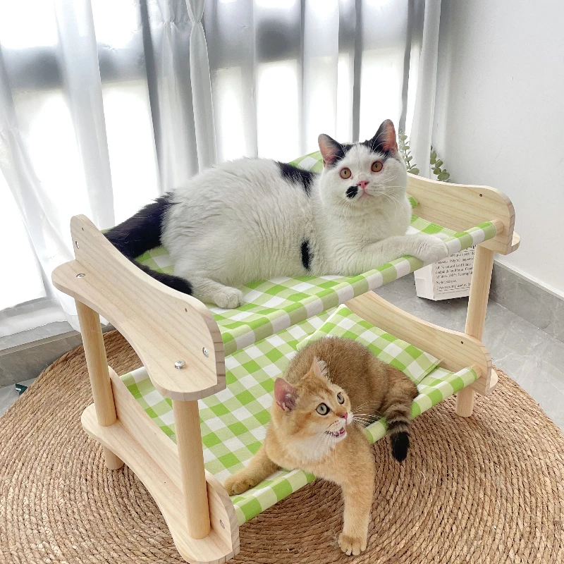 Multi-cat family cat nest bunk top and bottom solid wood four-season universal double-layer cat bed