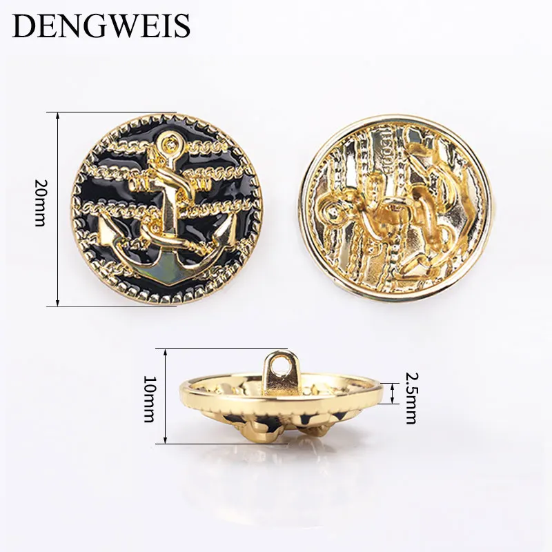 20/25mm Fashion Anchor Design Metal Clothing Buttons Gold&Black&Silver Sewing Buttons Sewing Accessories for Coat Garment Buckle