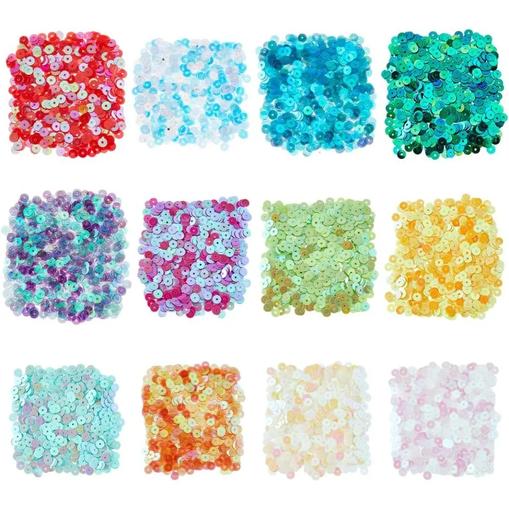 6000Pcs 12 Colors Small Clear Sequins Bulk 5mm PVC Loose Sequins Flat Round Paillette Flat Round Sewing Paillette