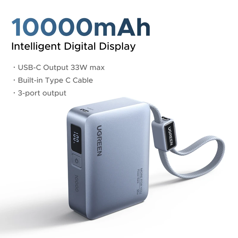 UGREEN 미니 33W 10000mAh 파워뱅크 내장형 타입-C 케이블 PD 30W 충전... - 4