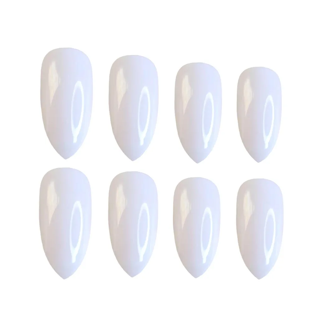 48개 반짝이는 흰색 인조 손톱, 접착제 포함 아크릴 프레스온 네일, 짧은 스틸레토 모양 여성용 손톱 팁 매니큐어 도구