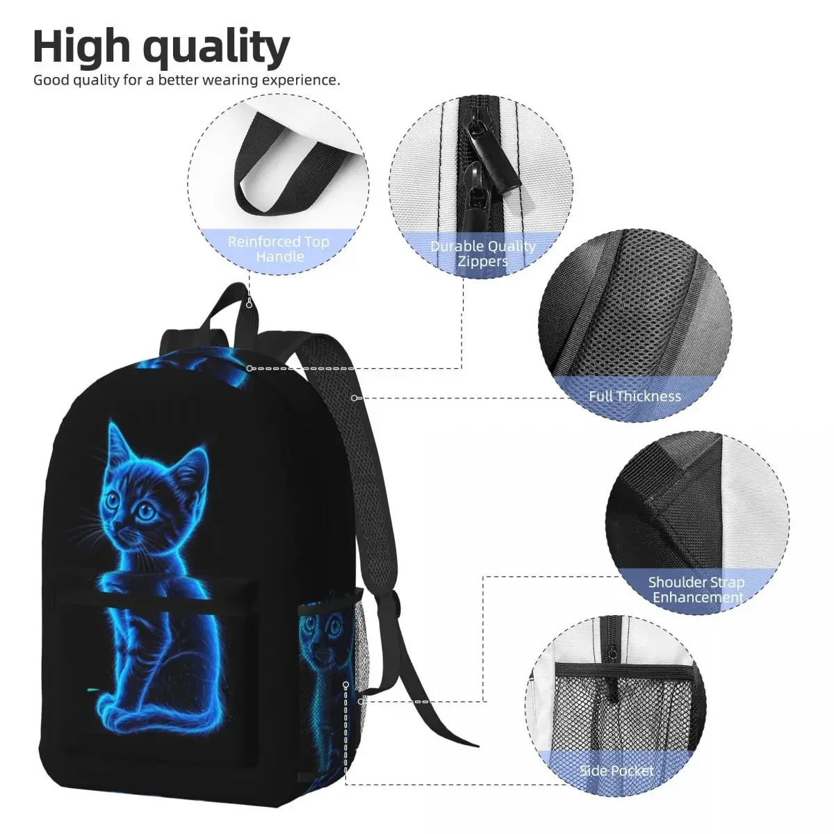 Glowing Cat Kitten Design Backpack Student BookBag Kids School Bag Laptop Shoulder Bags for Men Women