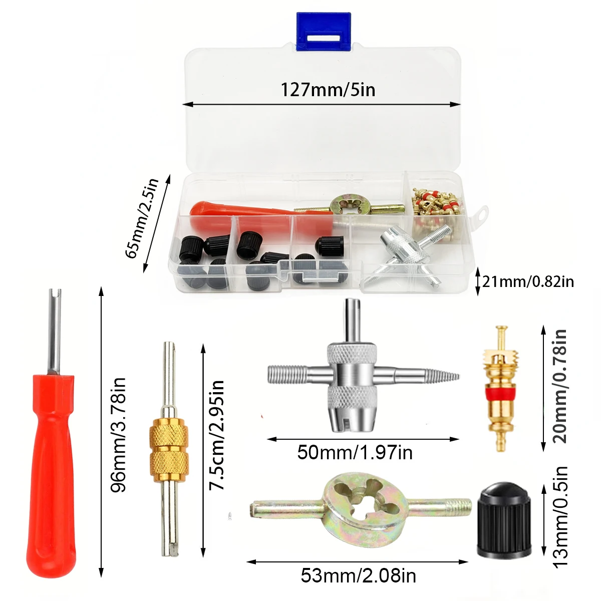 Vástago de válvula de neumático con mango ranurado para bicicleta y coche, removedor de núcleo, destornillador, Kit de herramientas de instalación y