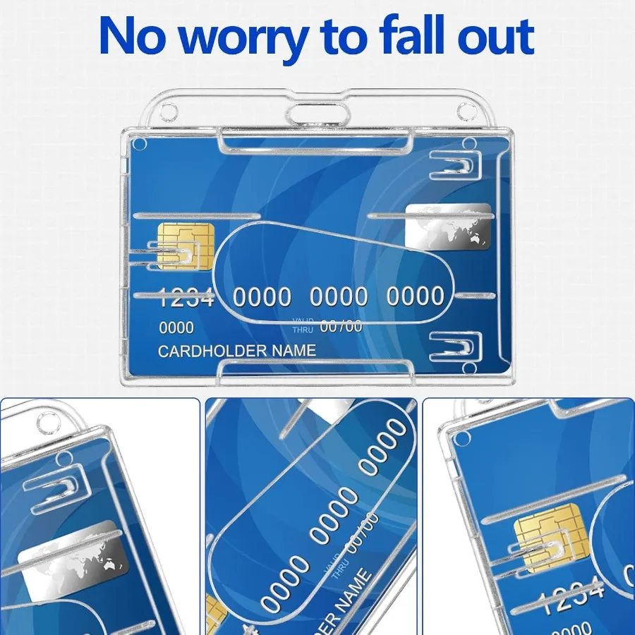 حامل شارة الهوية من البلاستيك الصلب، مادة PC شديدة التحمل وعالية الوضوح تحمل بطاقتين مناسبة لبطاقات الائتمان وبطاقات الائتمان C