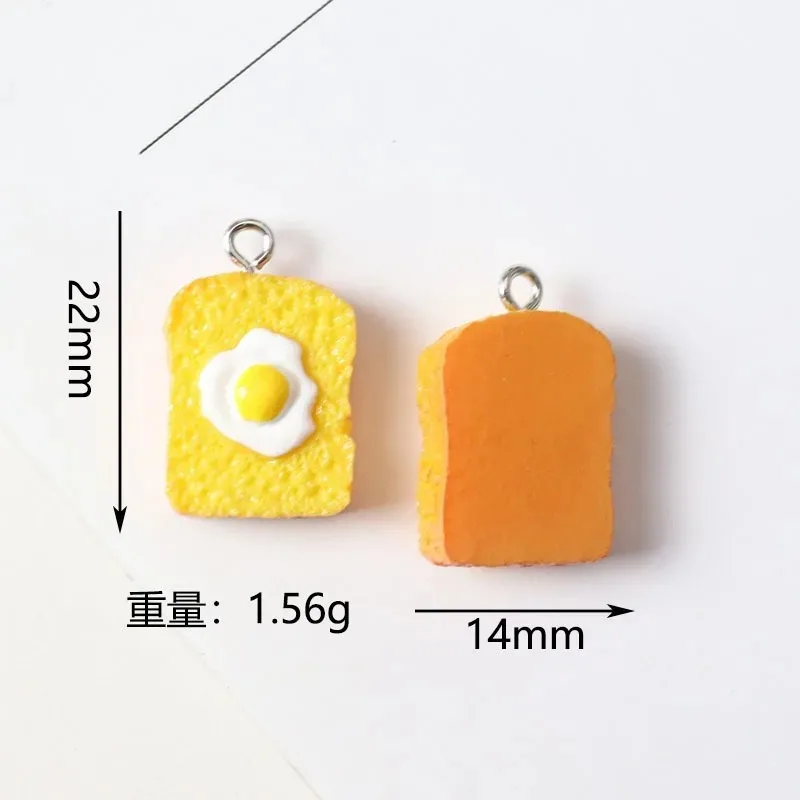 10Pcs Simulation Food Resin Charms Bread Cake Fried Egg Steamed Roll Pendants DIY Accessories For Phone Straps Keychains Jewelry