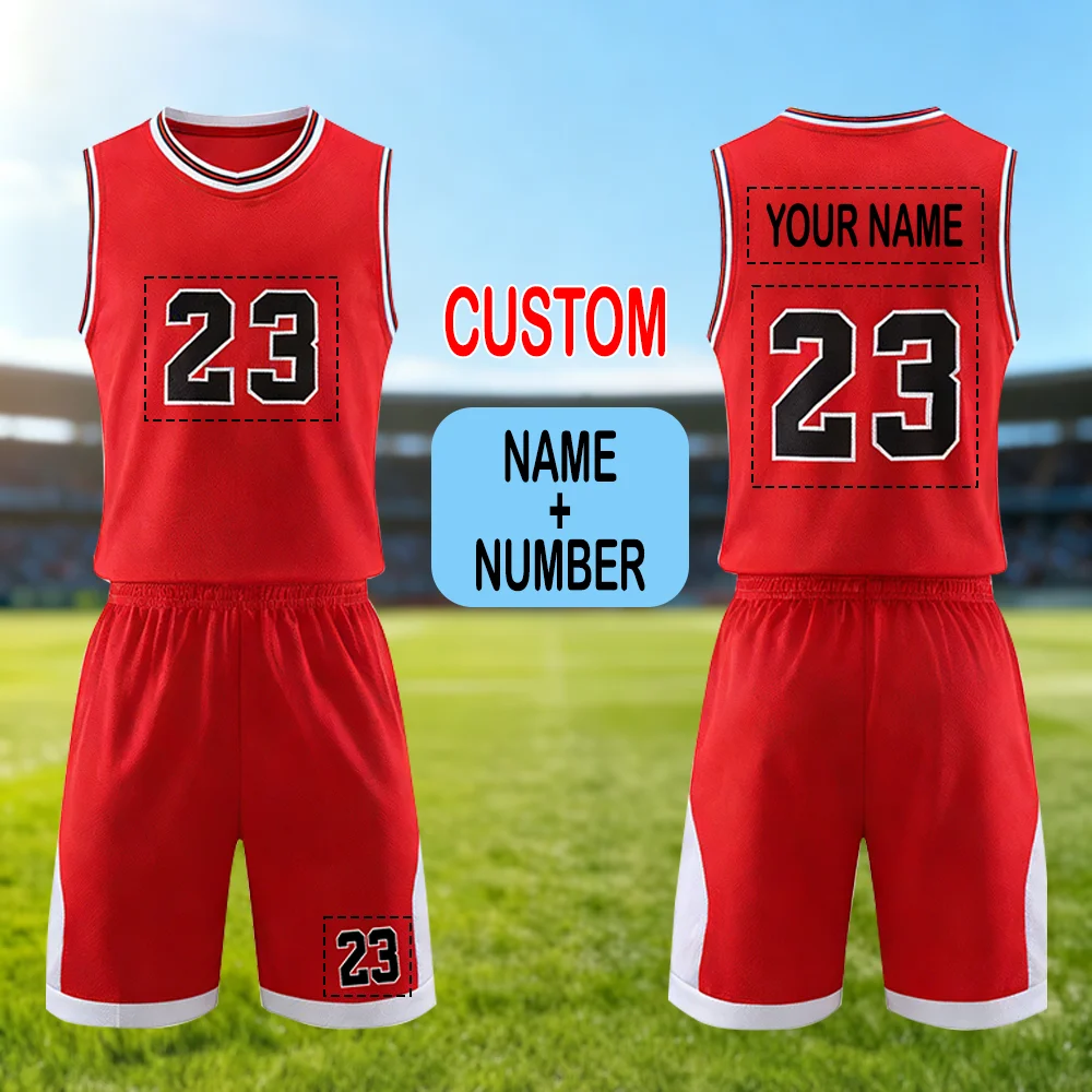 Children's Basketball Jersey Set Red Vest Shorts Kid Team Training Uniform Summer Comfortable Quick-dry T-shirt