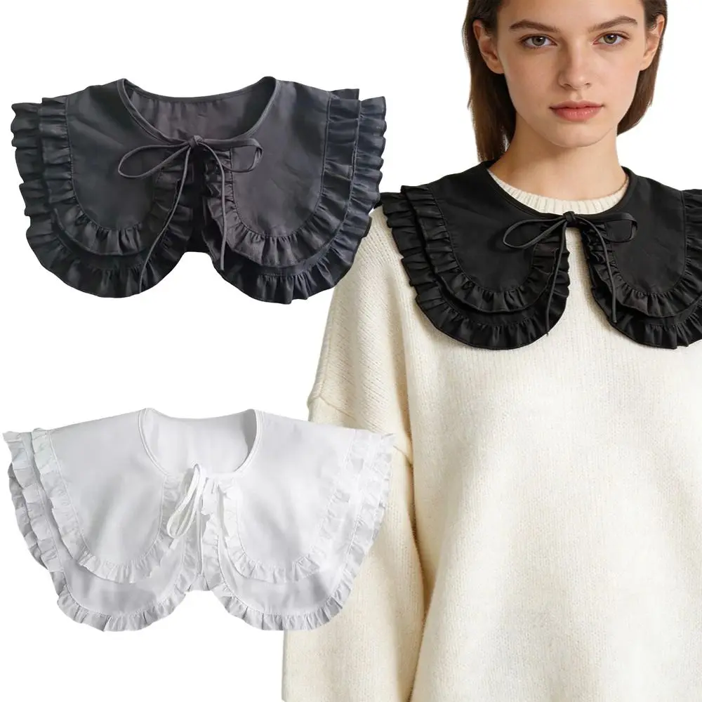 Large Lapel Women False Collar Lace Up Half Shirt Style Detachable Collar Solid Color Collar Decoration Collar Neckwear Sweater