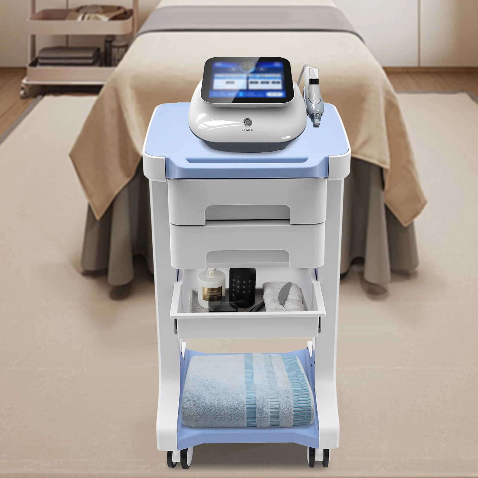 3 Layers ABS Trolley with 2 Drawers Mobile Medical Beauty Salon Storage Cart Shelf Load Capacity 50KG