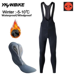 Ykywbike Men's Winter Thermal Fleece Cycling Bib Tights Mountain Bike Ykk Zipper Pro Team Gel Padded Mtb Cycling Long Pants