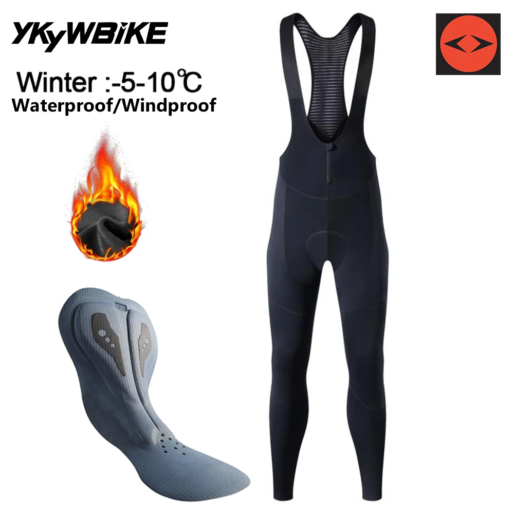 Ykywbike Męskie zimowe termiczne polarowe rajstopy rowerowe na szelkach Rower górski Ykk Zipper Pro Team Gel Padded Mtb Cycling Long Pants