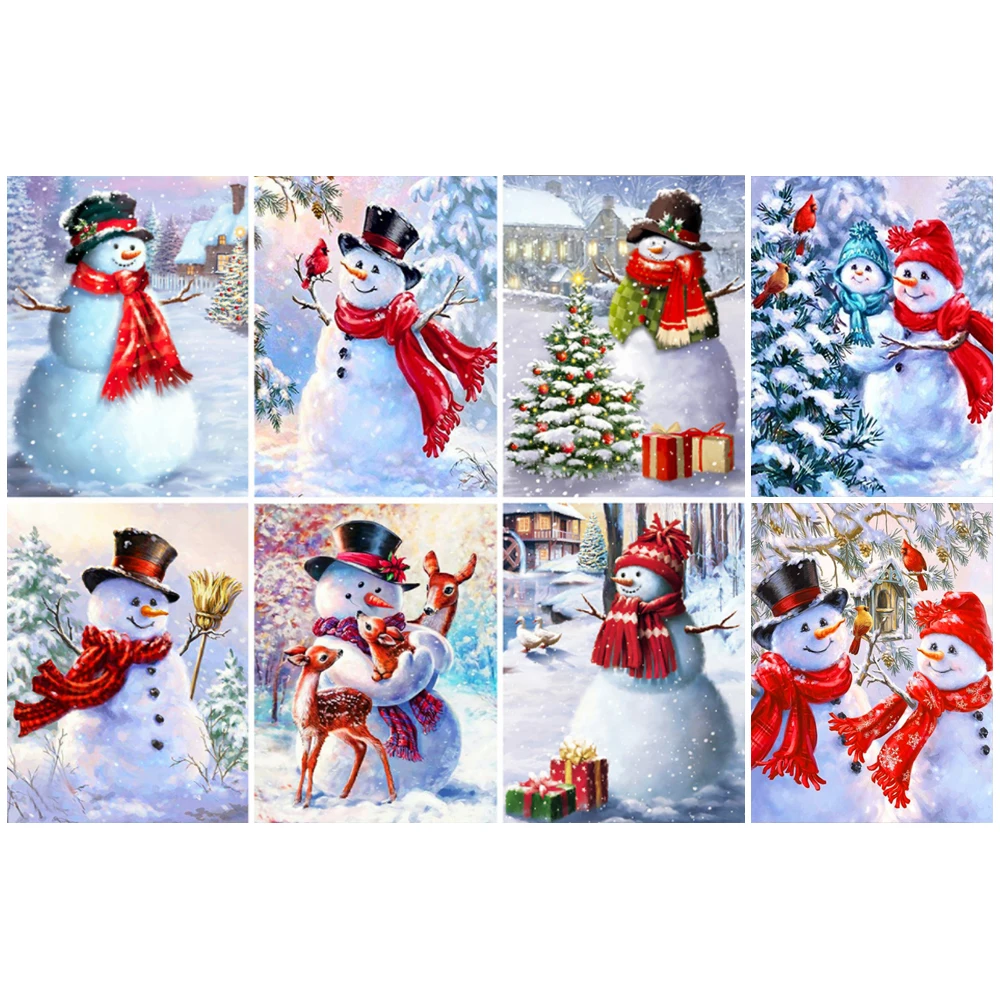 Paint With Diamond Painting Snowman Full Square Drill Diamond Embroidery Cartoon Mosaic Cross Stitch Kit Handmade Christmas Gift