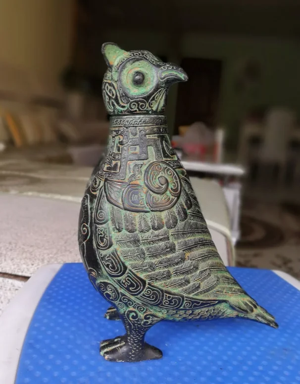 excellent Vintage Bronze Old eagle patina owl Statue