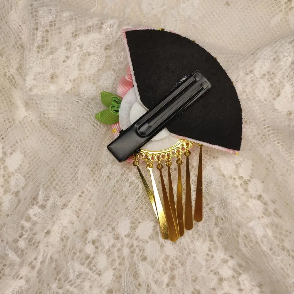 Women Hairpin Faux Pearl Flower Fan Decor Japanese Traditional Dress Kimono Robe Hair Clip Kids Girls Cosplay Hair Accessories