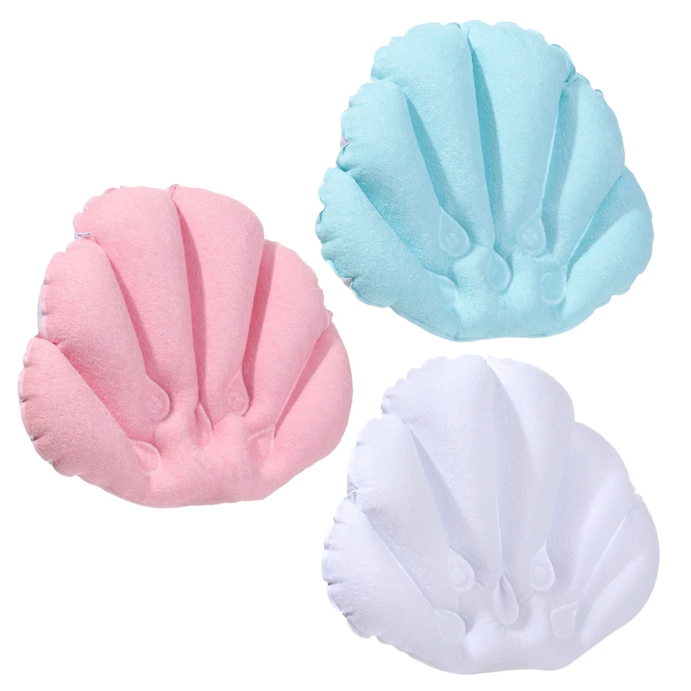 1PC Inflatable Bath Pillow With Suction Cups Soft Spa Neck Support Pillow Bathtub Fan-shaped Cushion Bathing Accessories