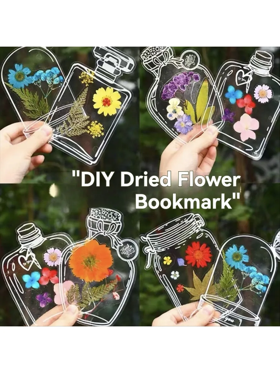 Kit de fabrication de marque-pages 20 pièces, marque-pages de fleurs transparentes, Kit de marque-pages de fleurs séchées faites à la main pour l'école, ensemble de marque-pages DIY