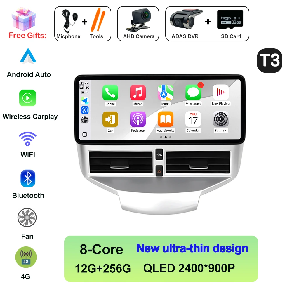 Voor Ford Fiesta 2009-2014 Autoradio Multimedia Video Player Navigatie GPS Android AUTO Draadloze CarPlay WIFI 4G QLED 2400*900P