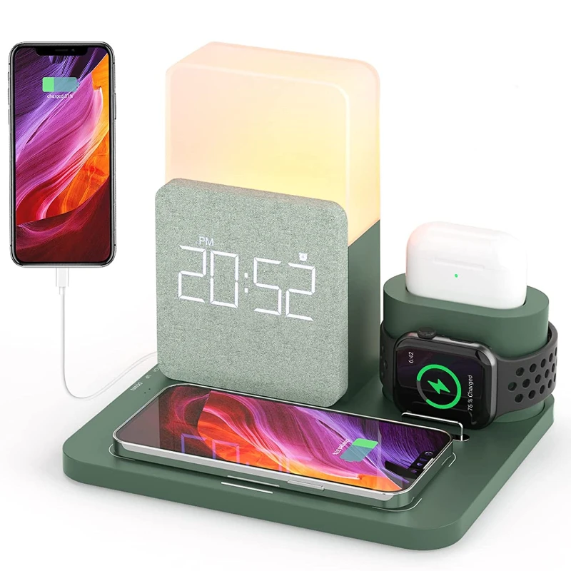 Estación de carga inalámbrica de 15W, estación de muelle mejorada 2023 para IPhone 13 14 Airpot Iwatch, Cargador rápido, despertador, envío directo