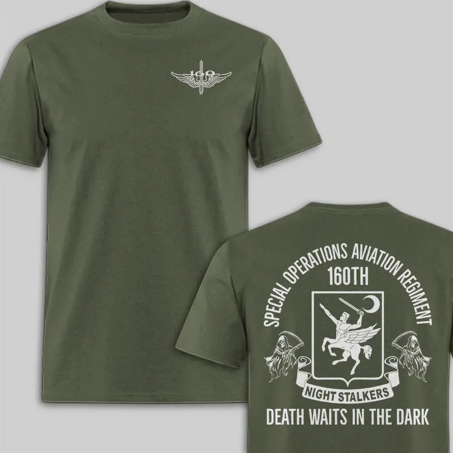 Death Waits in The Dark. 160th Airborne NIGHT STALKERS SOAR T-Shirt 100% Cotton O-Neck Short Sleeve Summer Casual Mens T-shirt image 3