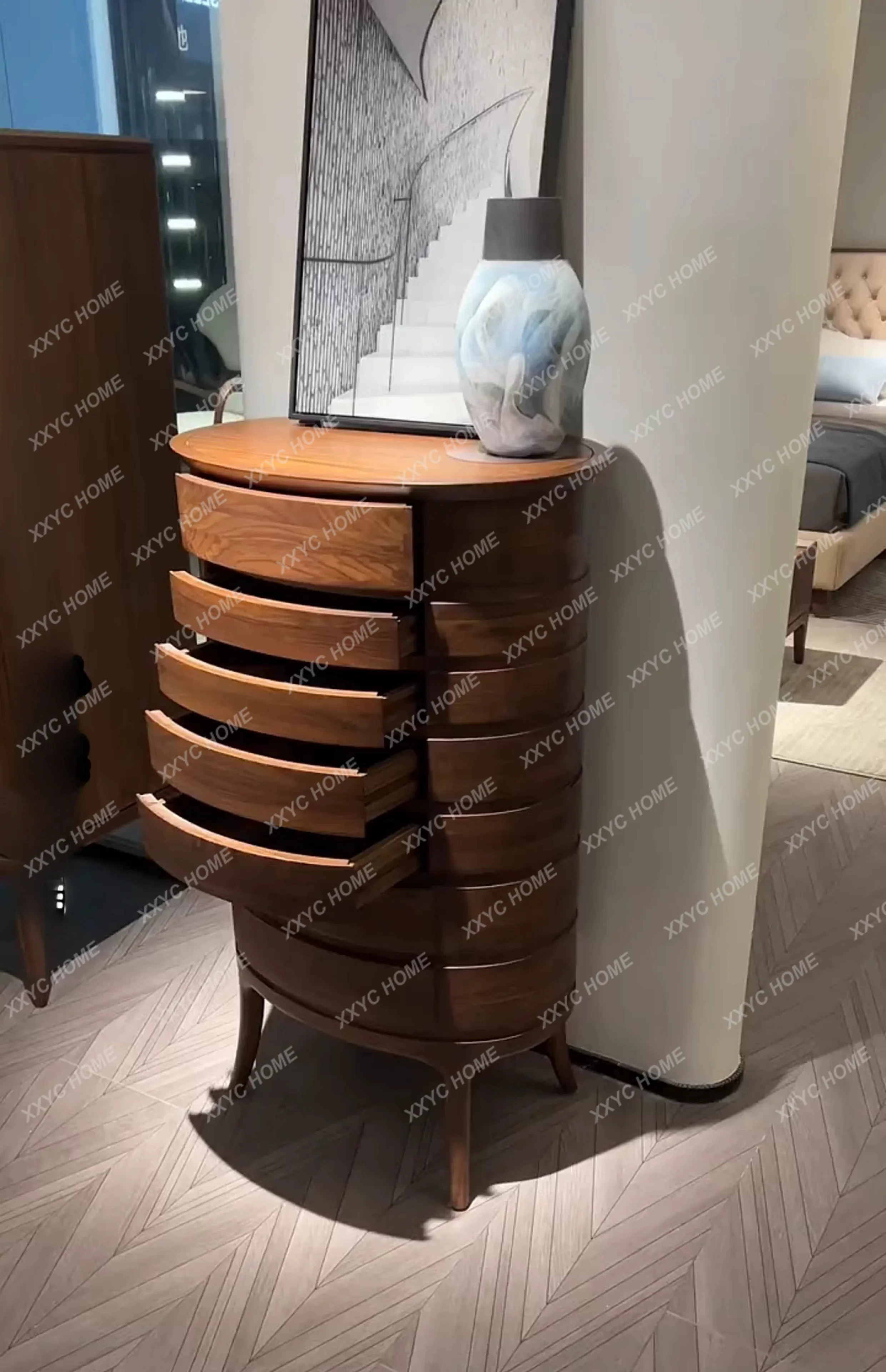 Seven-bucket cabinet modern light luxury all-solid wood seven-bucket cabinet household living room bedroom storage cabinet