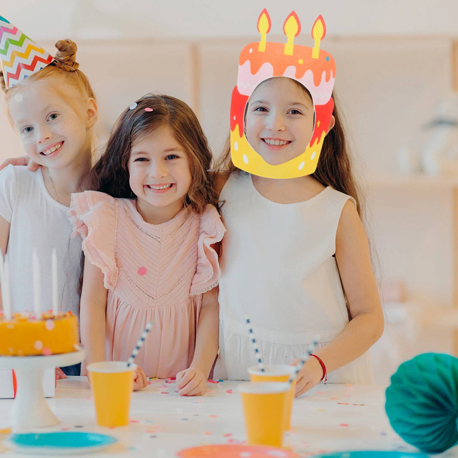 

2PCS Birthday Hat Photo Props Kids Party Supplies Reusable Cake Headband Non Woven Headdress Birthday Costume
