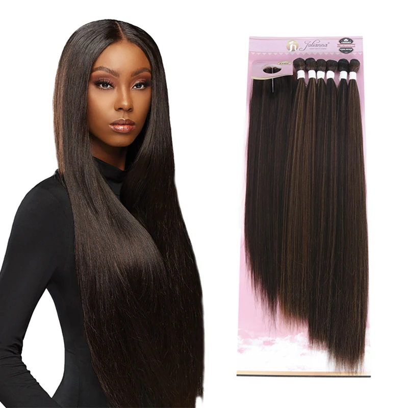 

JULIANNA Synthetic Yaki Straight Hair Weave Bundles With Closure Heat Resistant Black Ombre Brown Hair Extensions For Women