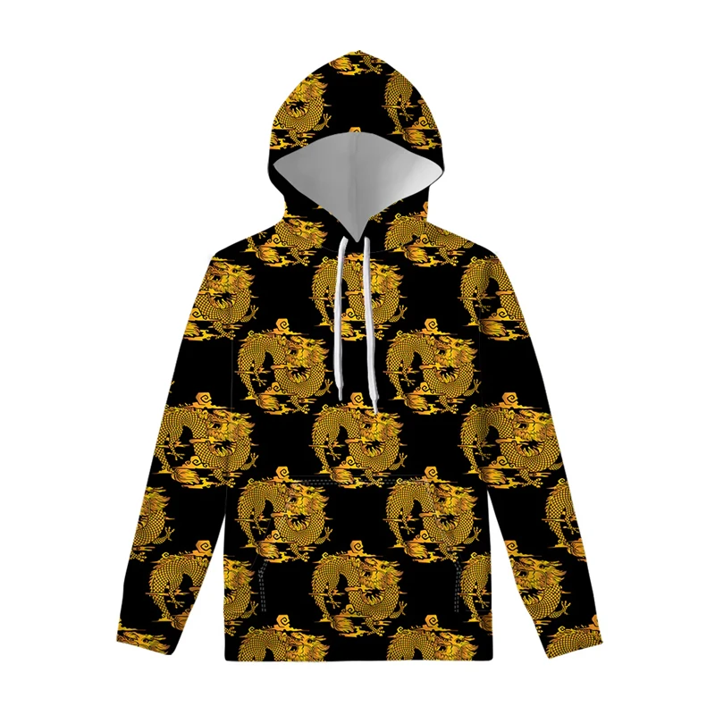 Chinese Retro Dragon Print Pattern Hoodie Men's Clothing Vintage Culture Print Hooded Coat 2025 Fashion New Trend Sweatshirt