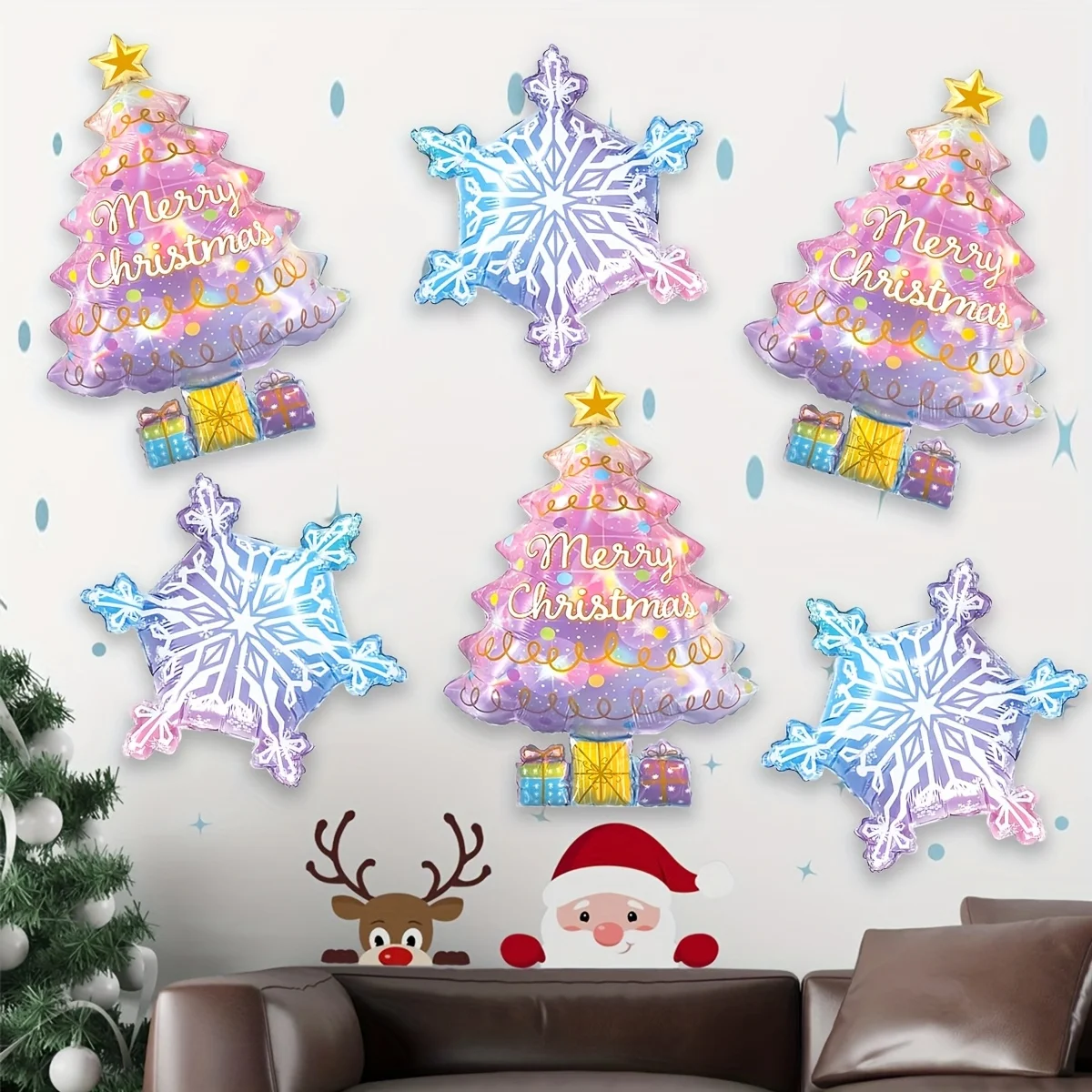 6 stücke Weihnachten Gradienten Schneeflocke Mini Rosa Geschenk Box Weihnachten Baum Ballon Set Urlaub Partei Liefert Weihnachten Home Dekoration
