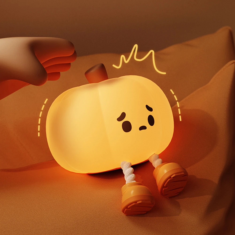 Cute Pumpkin Night Light, Dimmable Silicone Cartoon Pumpkin Lamp With Timer, Rechargeable Touch Nightlight For Nursery