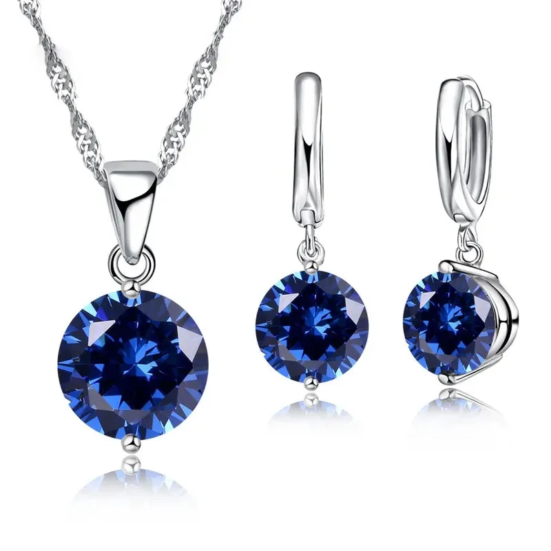 Halskette mit Anhänger aus 925er-Sterlingsilber, Huggie-Ohrringe-Sets für Hochzeit, Verlobung, österreichischer CZ-Kristall, Geschenke für Frauen und Mädchen