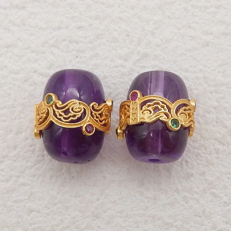 New Arrival! 1Pair Silver Gold Plated Natural Amethyst Gemstone Earring Beads, Jewelry DlY Making Accessories