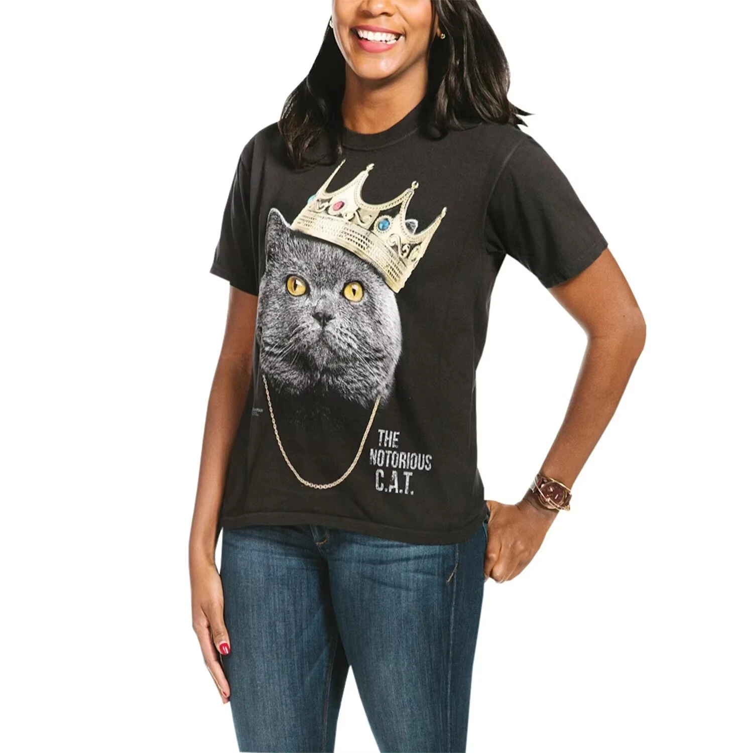 

King Cat Kittens Kitty Notorious Cats BIG Crown Chain Rapper Biggie Smalls New York Gangsta Rap Милая черная футболка