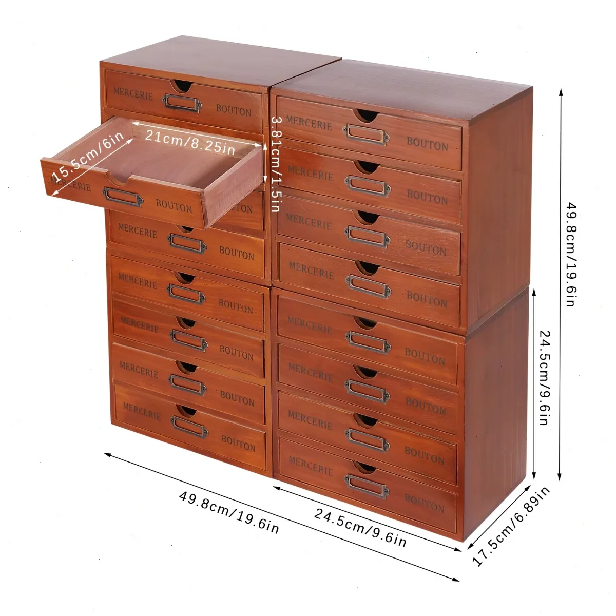 4 Pack Drawer Organizer, 16 Drawer Desk Apothecary Cabinet, Multi-Layer Wooden Storage Box, Stackable, Space Saving File Organizer for Office Home Jewelry Makeup