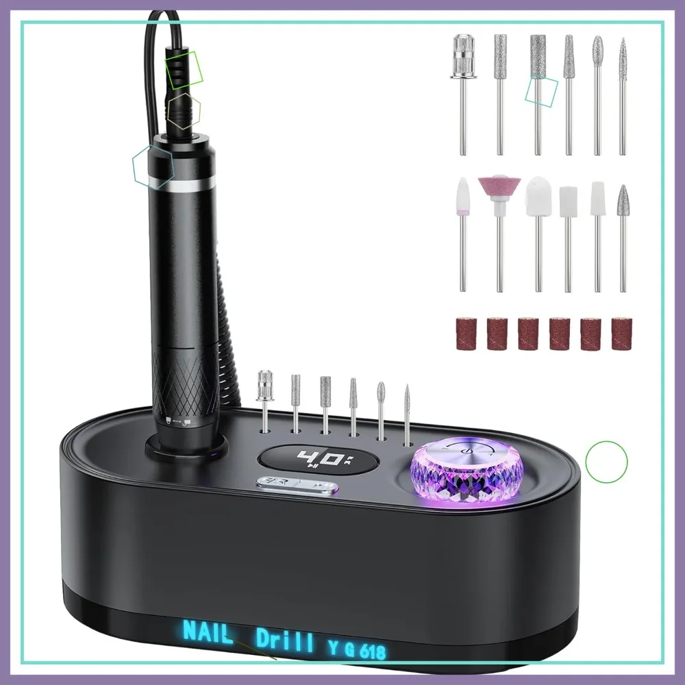 

Professional Electric Nail Drill Kit: 40000RPM with LCD Display for Acrylic Gel Nails, Manicure Pedicure at Home or Salon