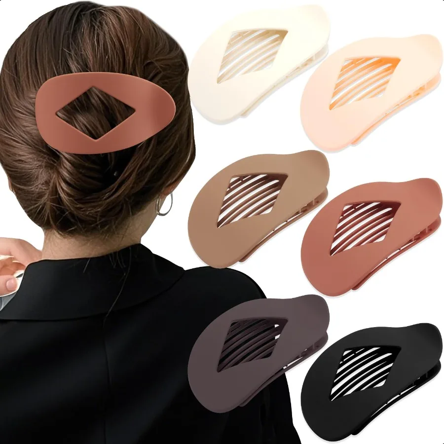 

Large Flat Round Hair Clips Oval Claw Clips for Thick Medium Thin Hair 6Pcs Non Slip Strong Hold Barrettes Duckbill Accories fo