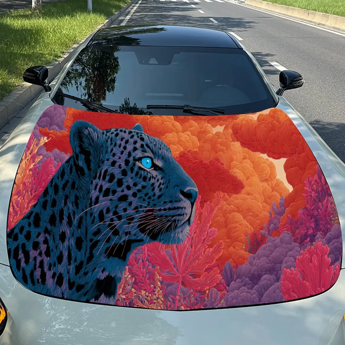 

Vivid Red - Sky Panther Car Hood Stickers - Self-Adhesive, Waterproof and Durable Vinyl Wrap, Decorate And Protect Your Car, Fit