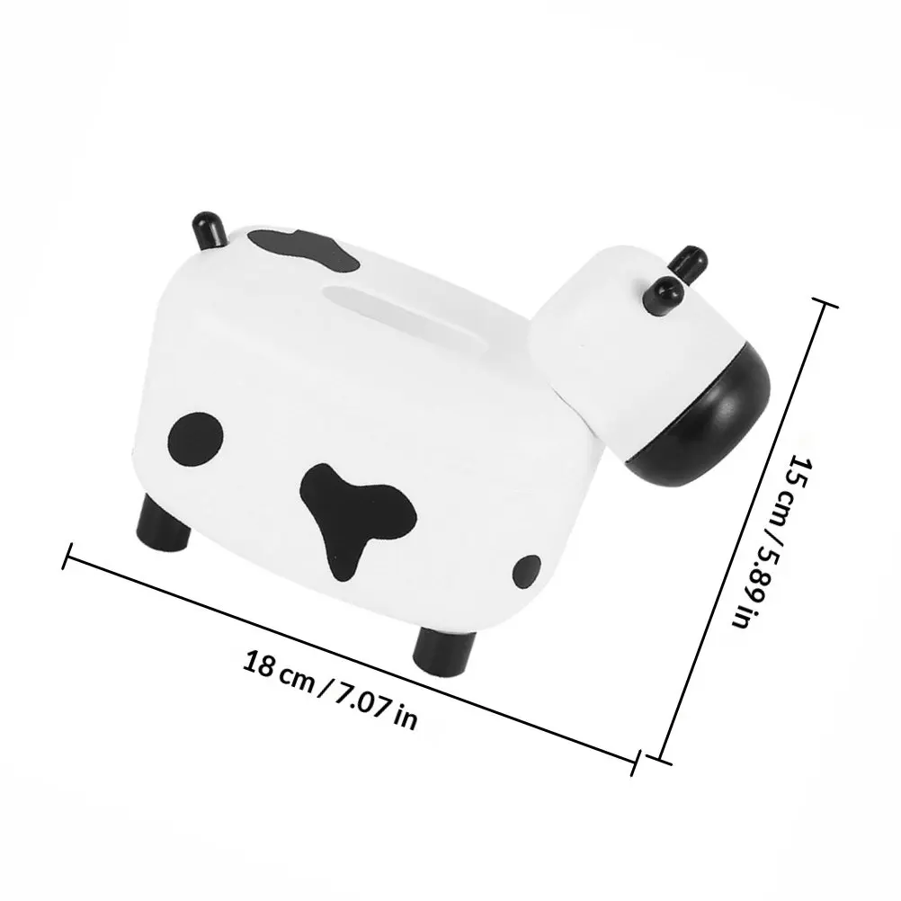 Cow Shaped Multi-Functional Tissue Box Holder with DIY Toothpick Dispenser Compact Portable Design for Car Office Desktop Living