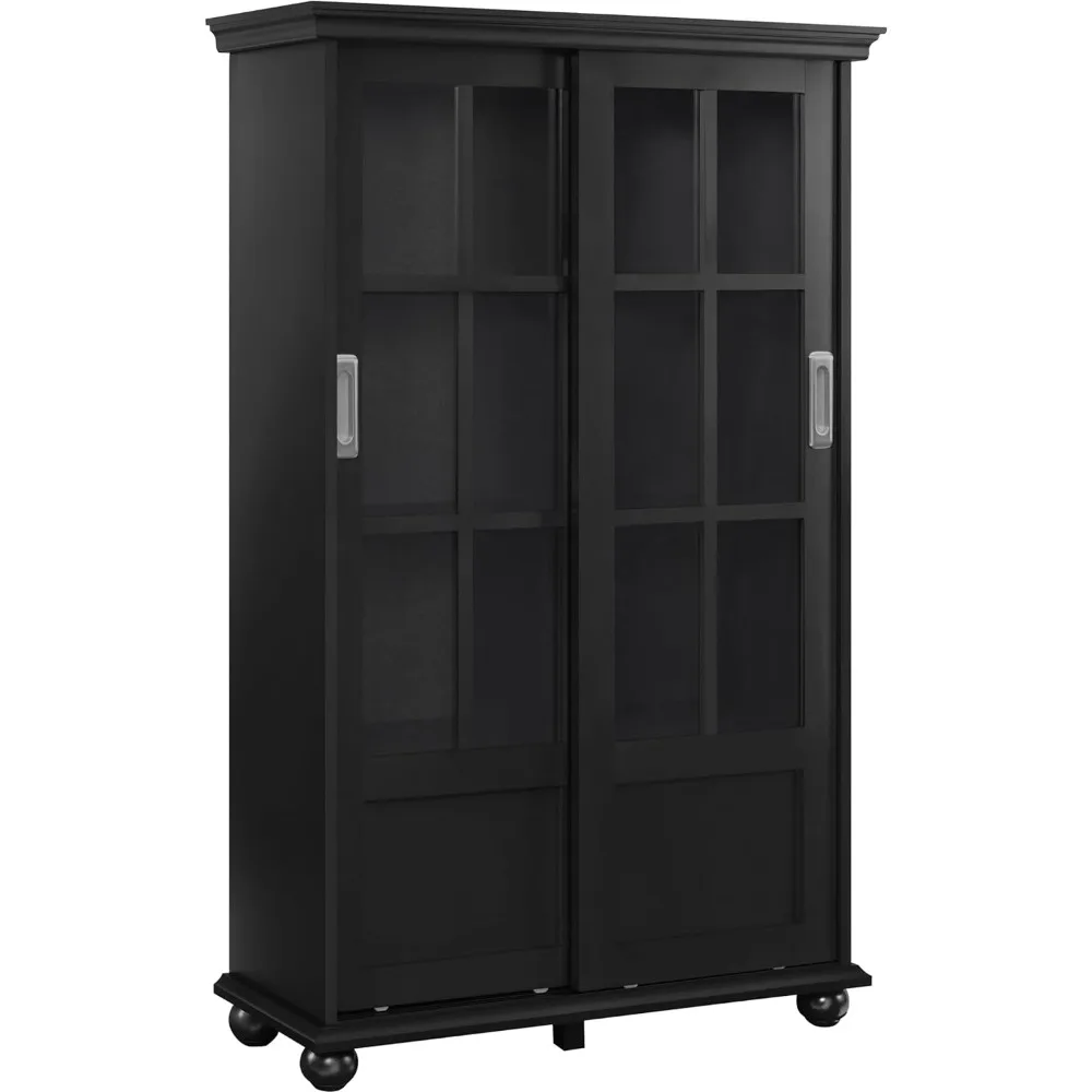 Aaron Lane Bookcase with Sliding Glass Doors, Black