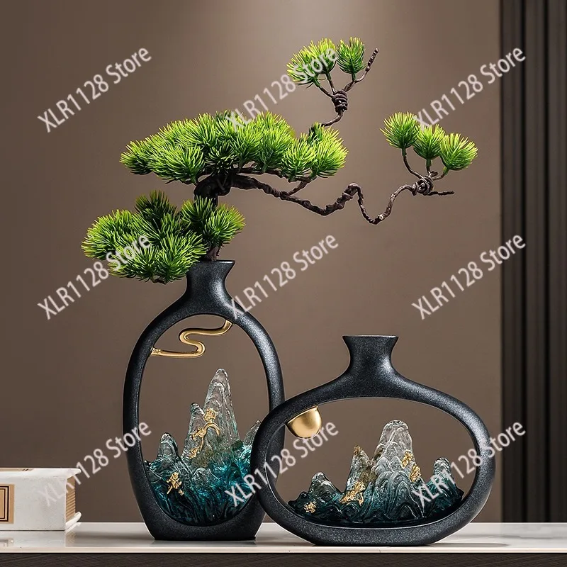 

New Chinese Style Guest-Greeting Pine Vase Ornament for Living Room, Entrance, TV Cabinet & Office, Housewarming Gift