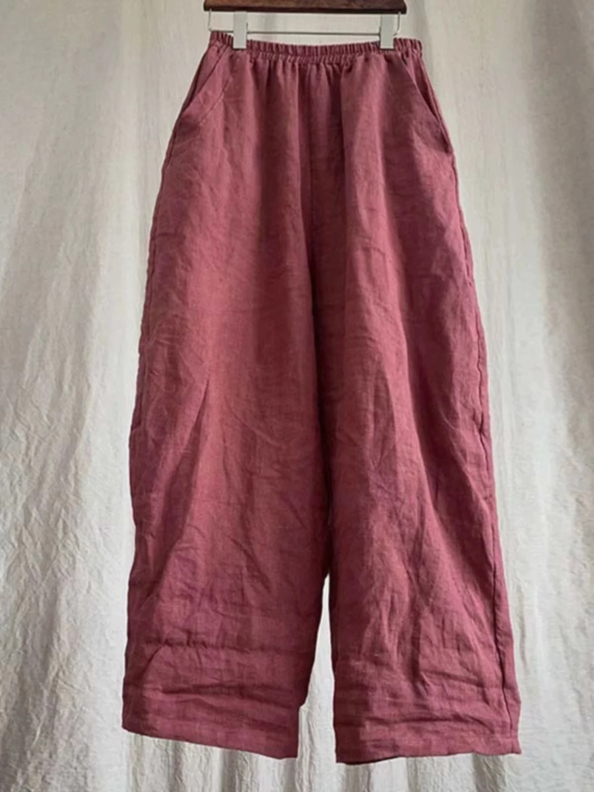 Pantalon à jambes larges en coton et lin pour femmes, rétro artistique, taille élastique, fin, décontracté, droit, Zen Sle, été