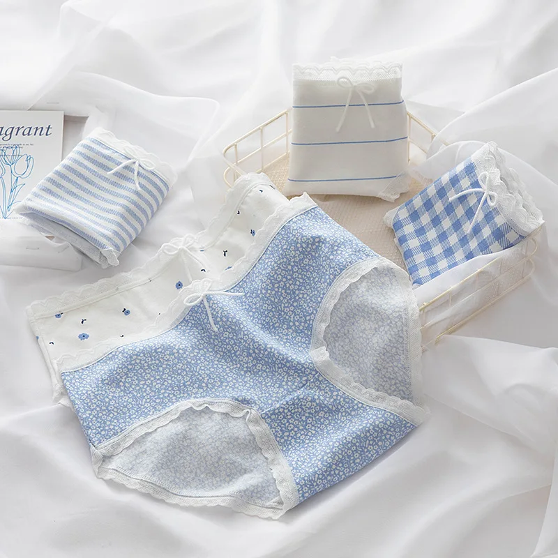 

Sweet Print Cotton Women's Panties Female Underwear Sky Blue Panties Mid Waist Seamless Underpants Comfort Briefs Lingerie