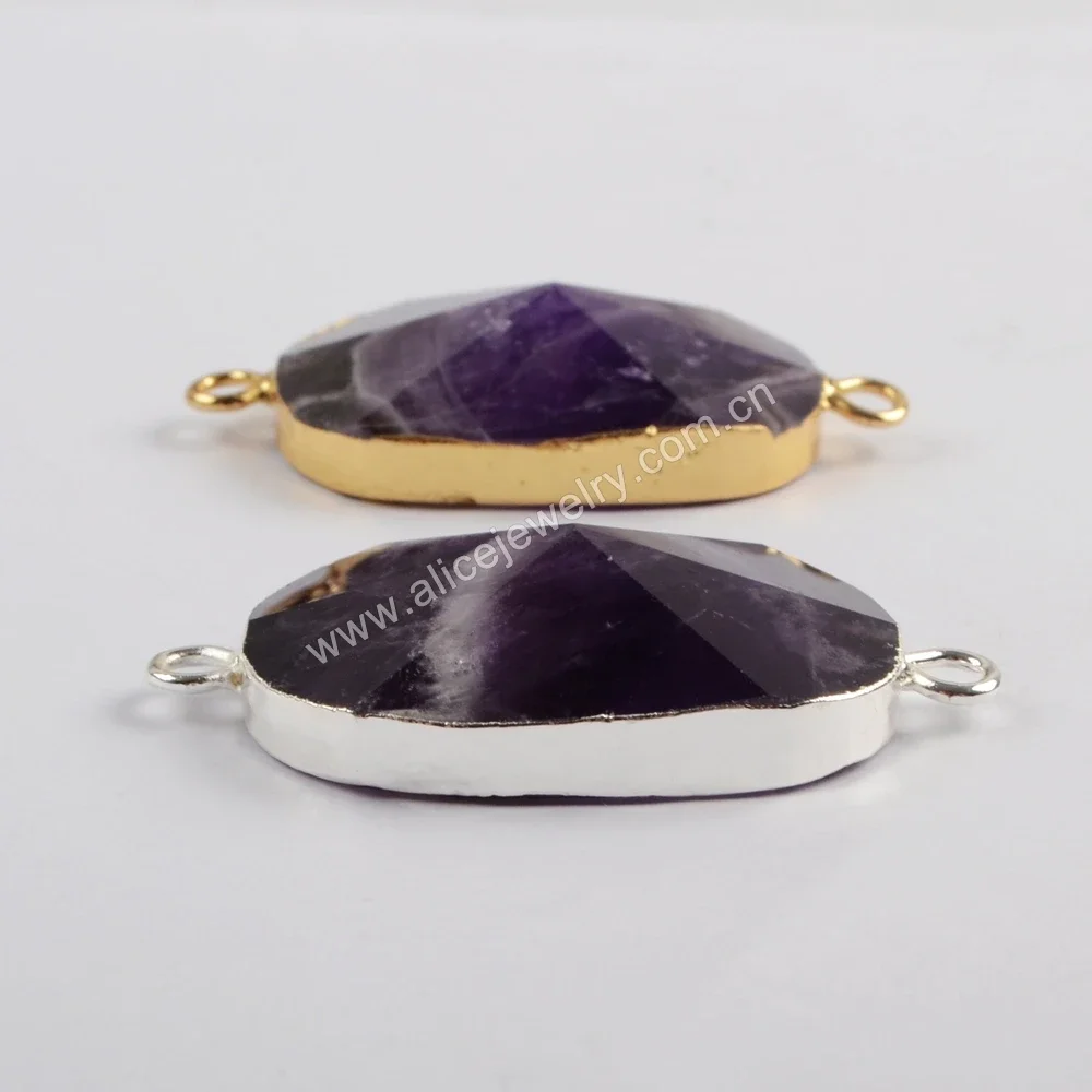 

Natural Amethyst Stone Facted Connector Golden/Silver Color Pendant DIY Necklace Bracelet Jewelry Accessories for Women Gifts