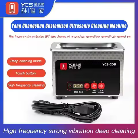 Ycs 0.8l limpador ultrassônico com contagem regressiva, ajuste de engrenagem de tempo, modo de limpeza ultrassônica dupla, telefone, pcb, câmera ic, limpo