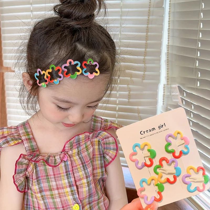 

5PCS New Candy Colored Flower BB Clip Girls Lovely Hairpins Children Headwear Hairgrip Hair Clips Hair Accessories