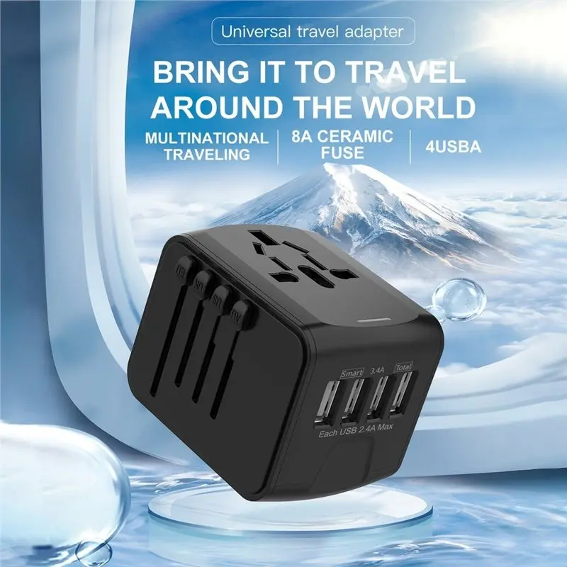 Super Deal -All-In-One 100-250V Travel Adapter With 4 USB Charging Ports, International Plug 2000W 3.4A Power Outlet Ada
