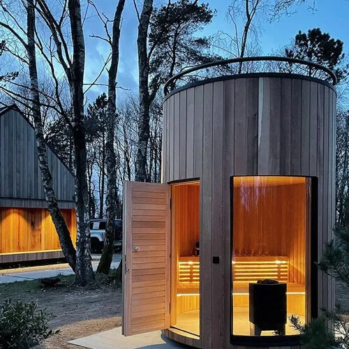 Outdoor Cedar Deluxe Heated Dry Steam Smart Sauna 1-2 Person Wood Burning